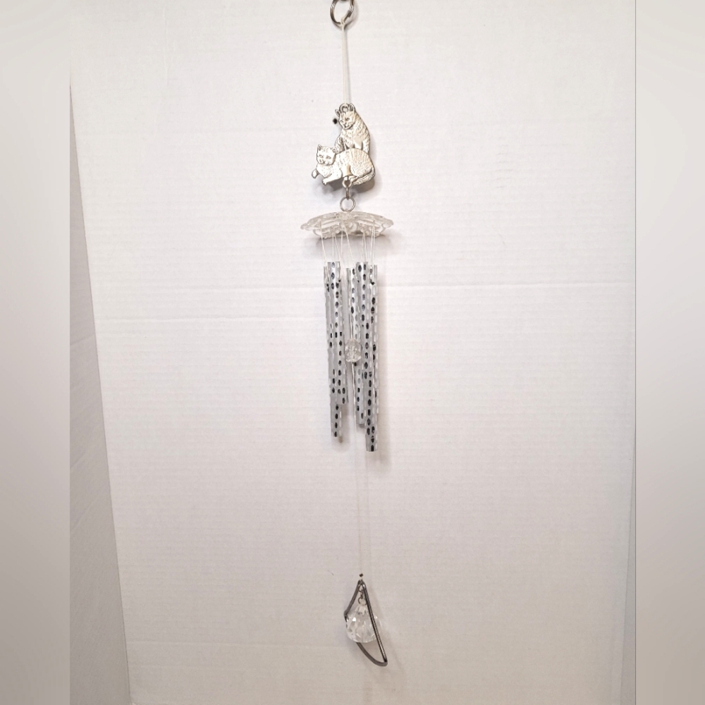 Silvery Tabby Kitty Cats Wind Chimes 22"